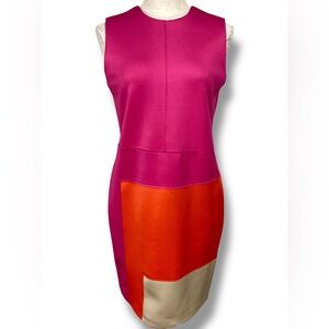 Reed Krakoff Scuba Fuchsia Orange Colorblock Sleeveless Dress Sheath Shell